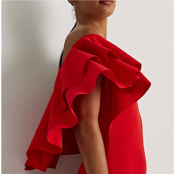 Lauren Ralph Lauren Women Red Crepe Off-the-Shoulder Cocktail Dress Size 2, NWT - Picture 3 of 4